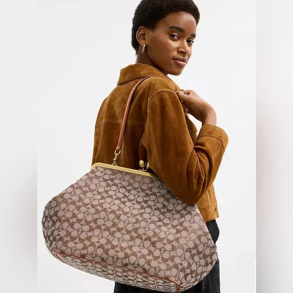 Large Kisslock Frame Bag In Crystal Signature Jacquard - Picture 1 of 5
